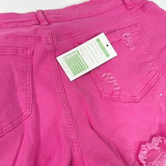 Pink Jean Shorts Womens Large Country Jewel Fringe Cut Off Festival Distressed - Picture 7 of 9